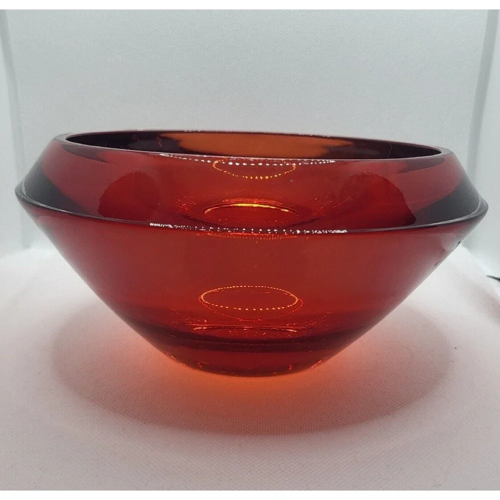 Vintage MCM Teleflora Red Burnt Orange Glass Bowl Heavy